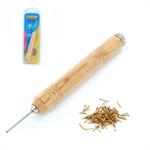 Pen Grip Pin Pusher (wood handle) + 100 Brass Pins